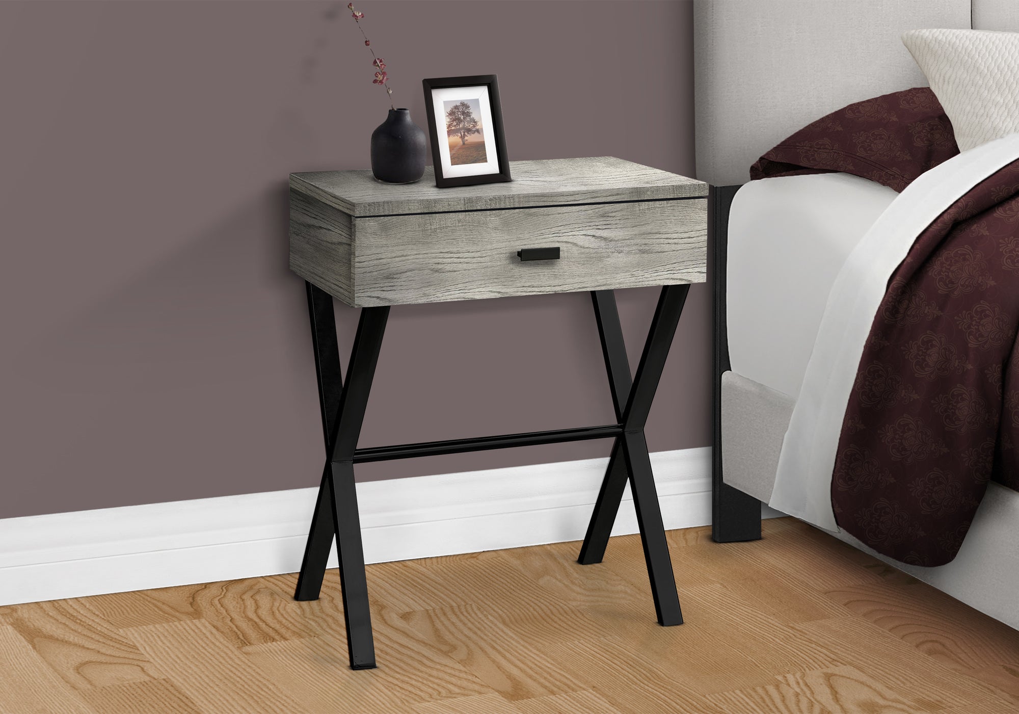 ACCENT TABLE - 24""H / GREY RECLAIMED WOOD / BLACK METAL