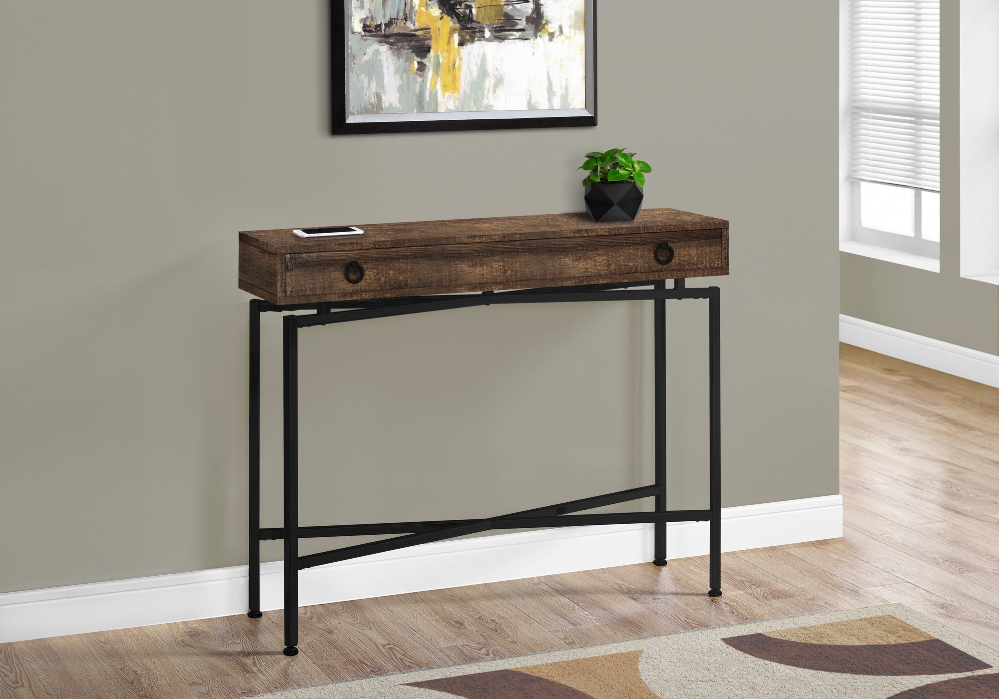 ACCENT TABLE - 42""L / BROWN RECLAIMED WOOD/ BLACK CONSOLE