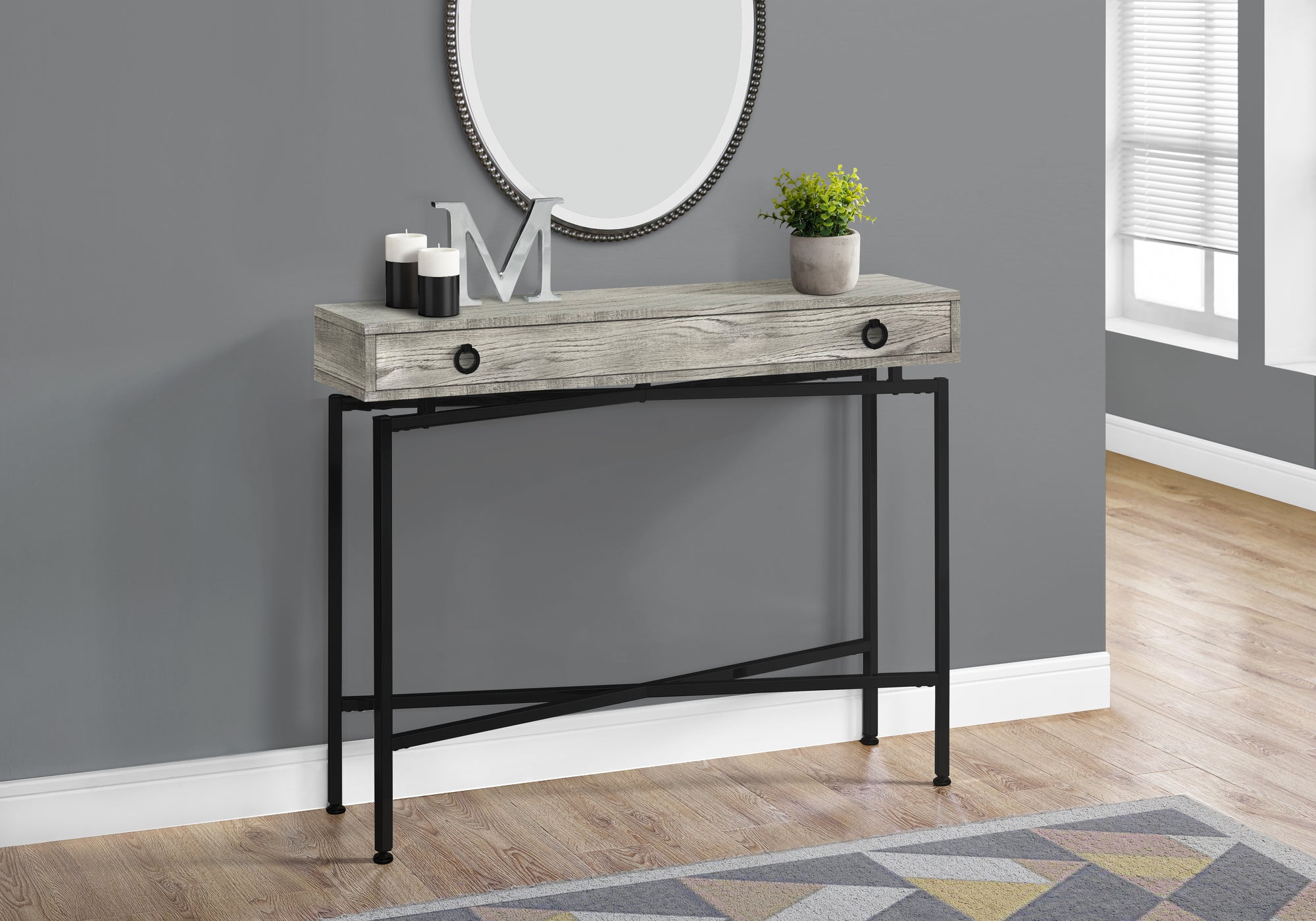 ACCENT TABLE - 42""L / GREY RECLAIMED WOOD / BLACK CONSOLE