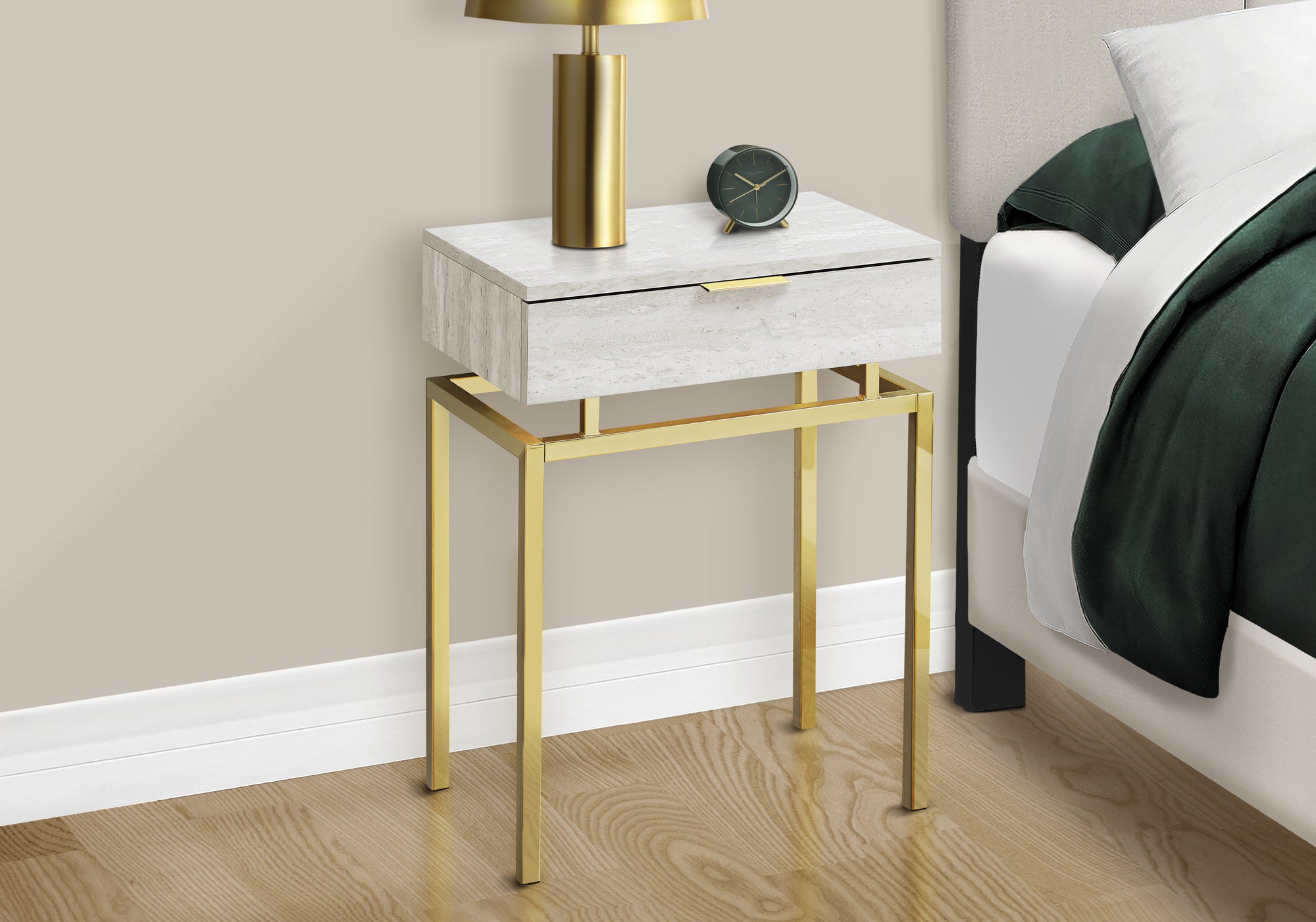 ACCENT TABLE - 24""H / BEIGE MARBLE / GOLD METAL