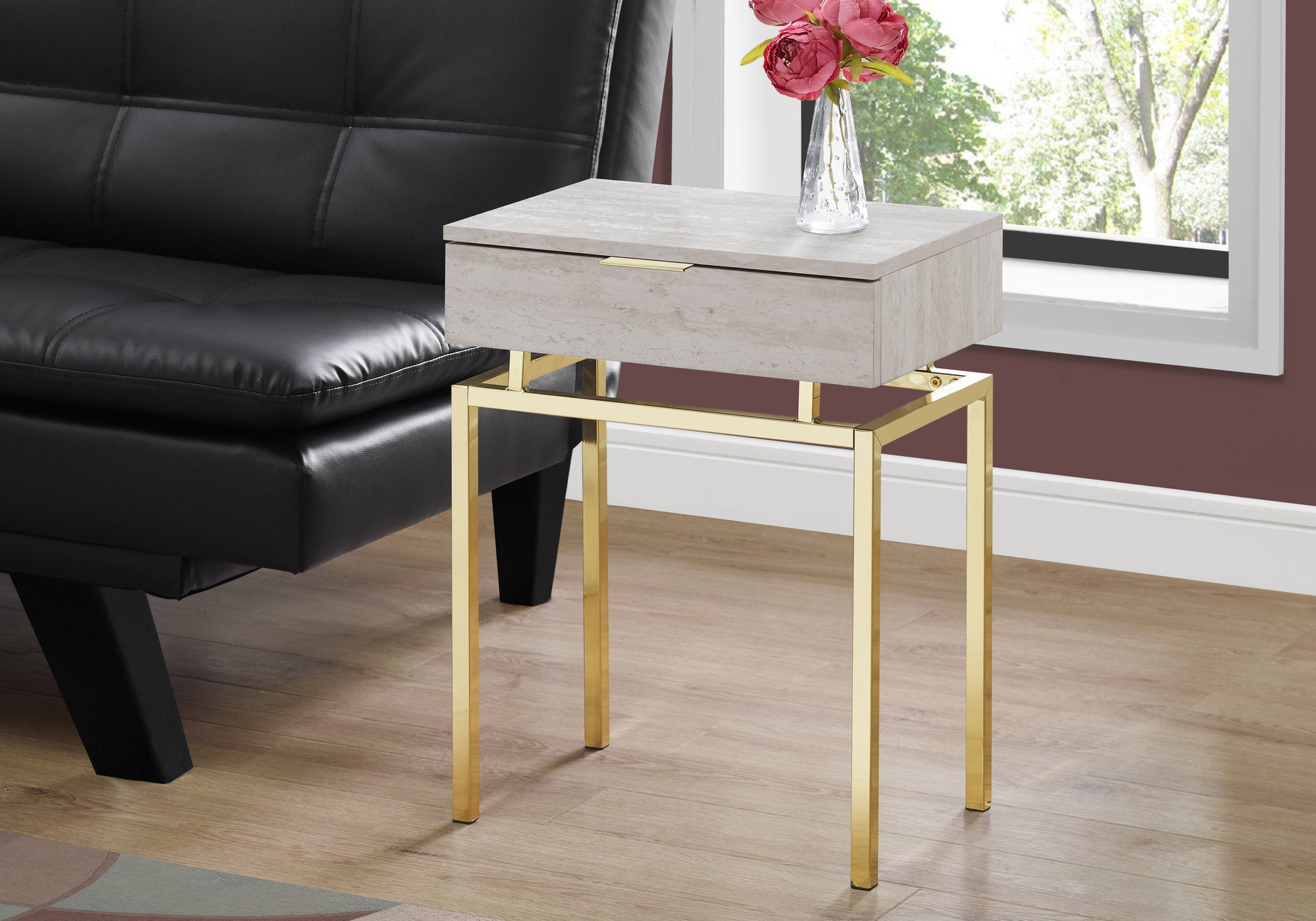 ACCENT TABLE - 24""H / BEIGE MARBLE / GOLD METAL