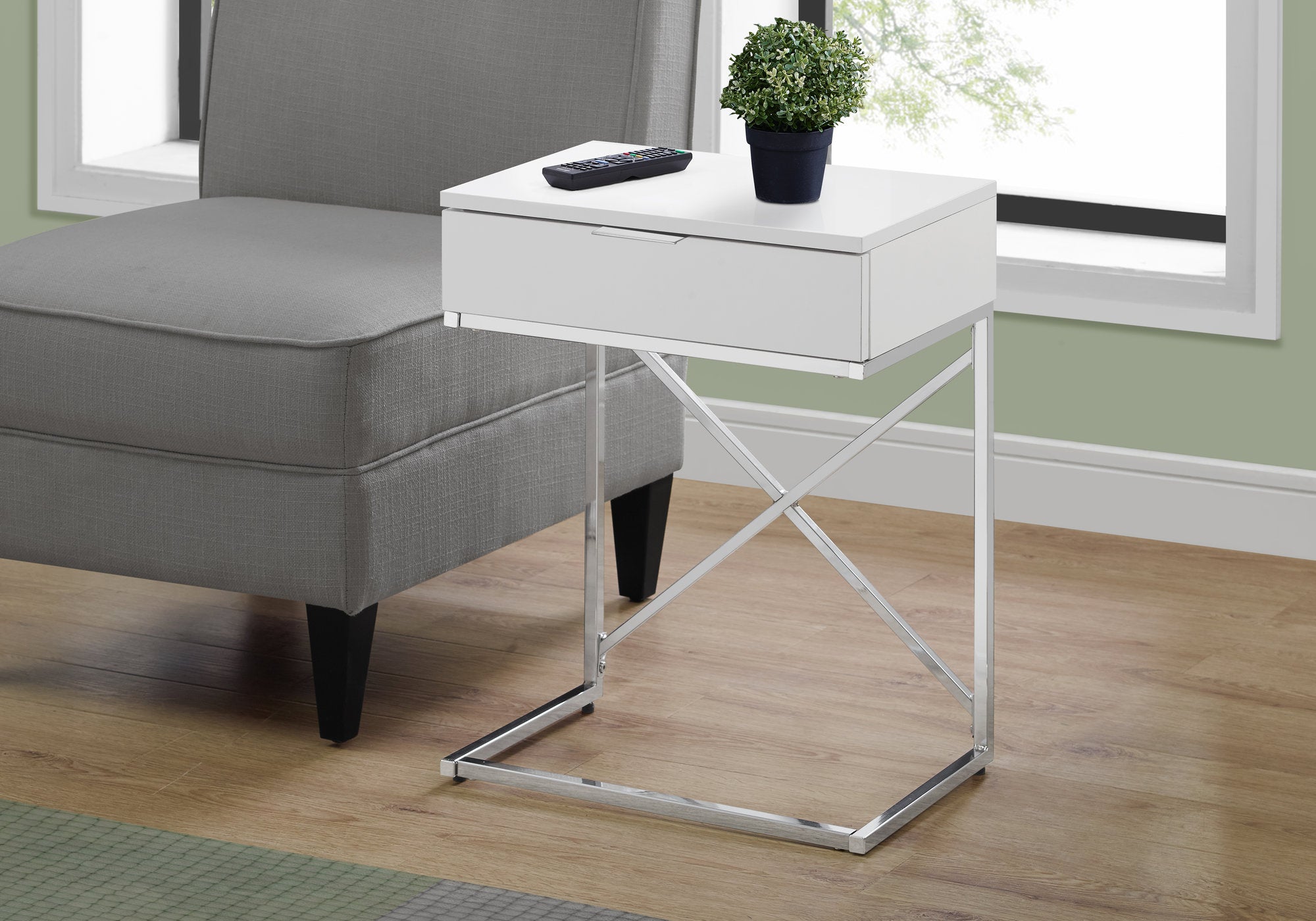 ACCENT TABLE - 24""H / GLOSSY WHITE / CHROME METAL