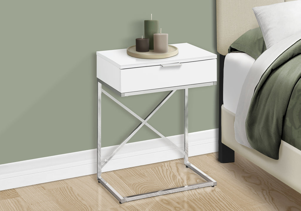 ACCENT TABLE - 24""H / GLOSSY WHITE / CHROME METAL