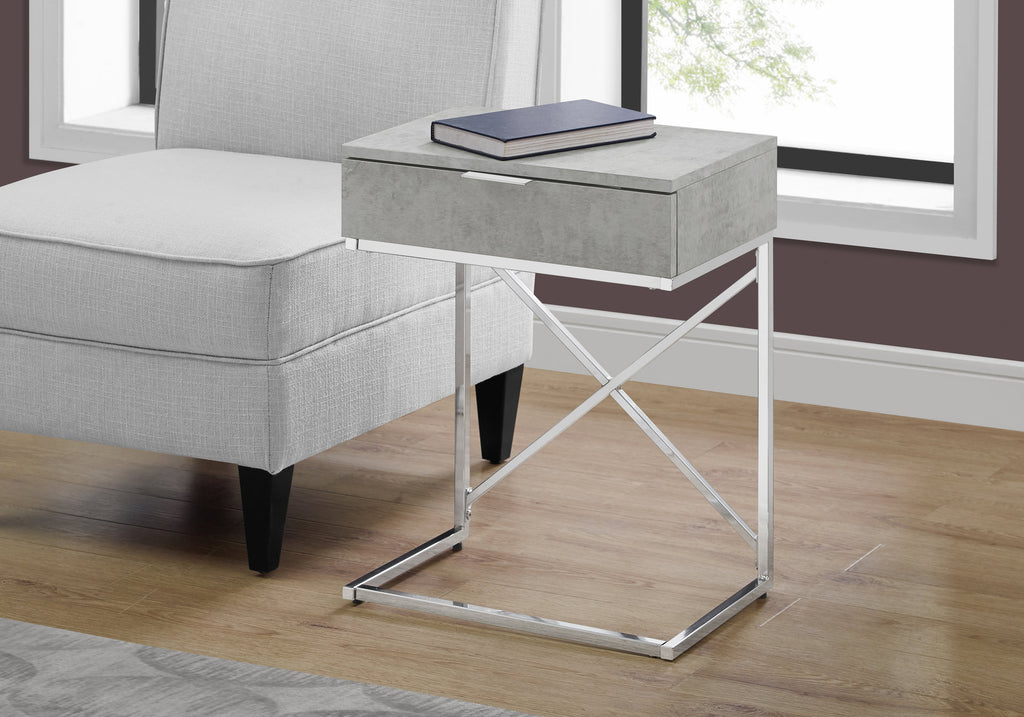 ACCENT TABLE - 24""H / GREY CEMENT / CHROME METAL