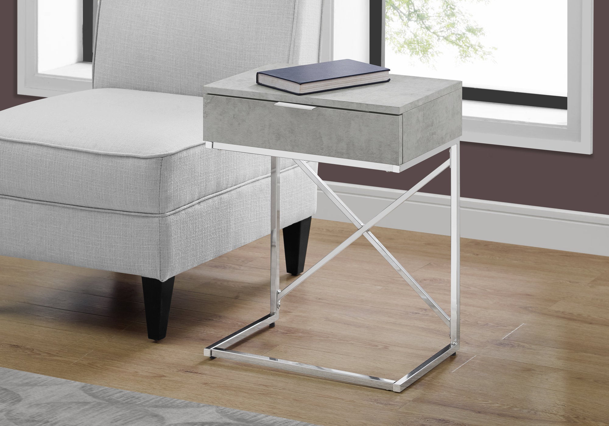 ACCENT TABLE - 24""H / GREY CEMENT / CHROME METAL
