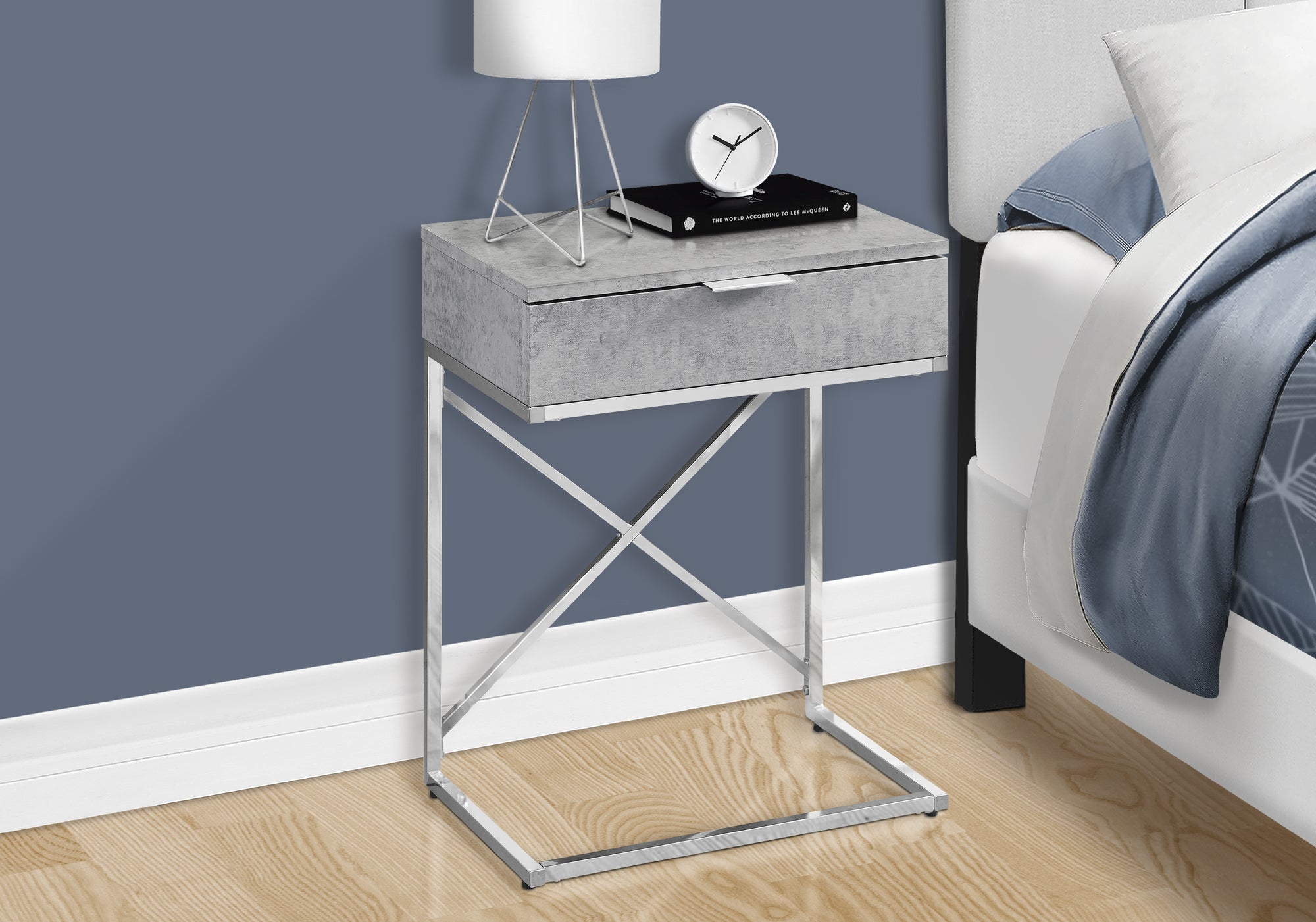 ACCENT TABLE - 24""H / GREY CEMENT / CHROME METAL