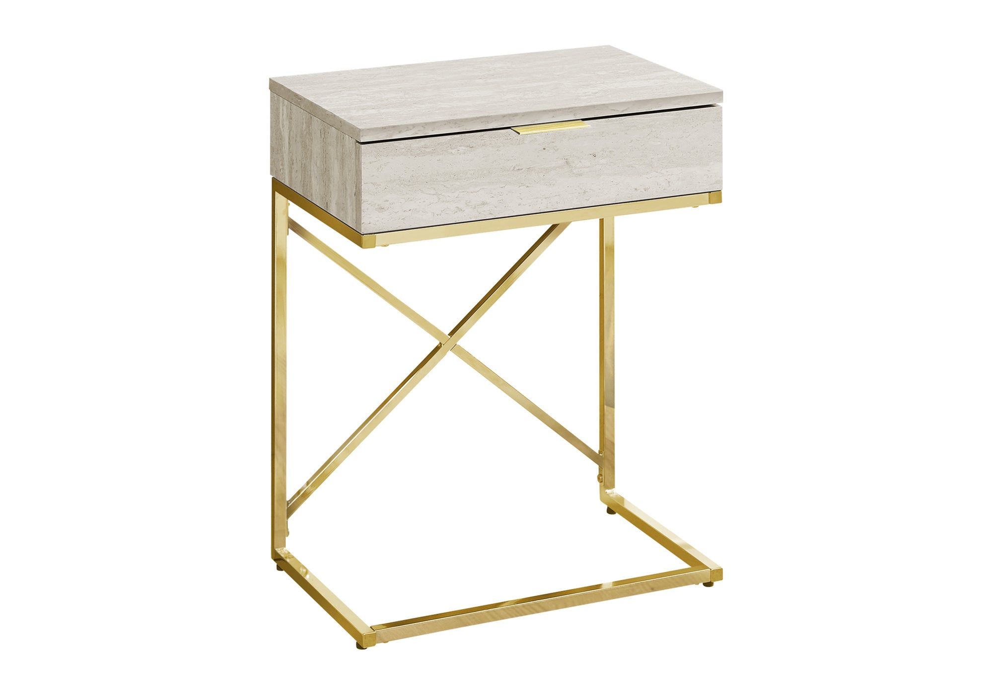 ACCENT TABLE - 24""H / BEIGE MARBLE / GOLD METAL