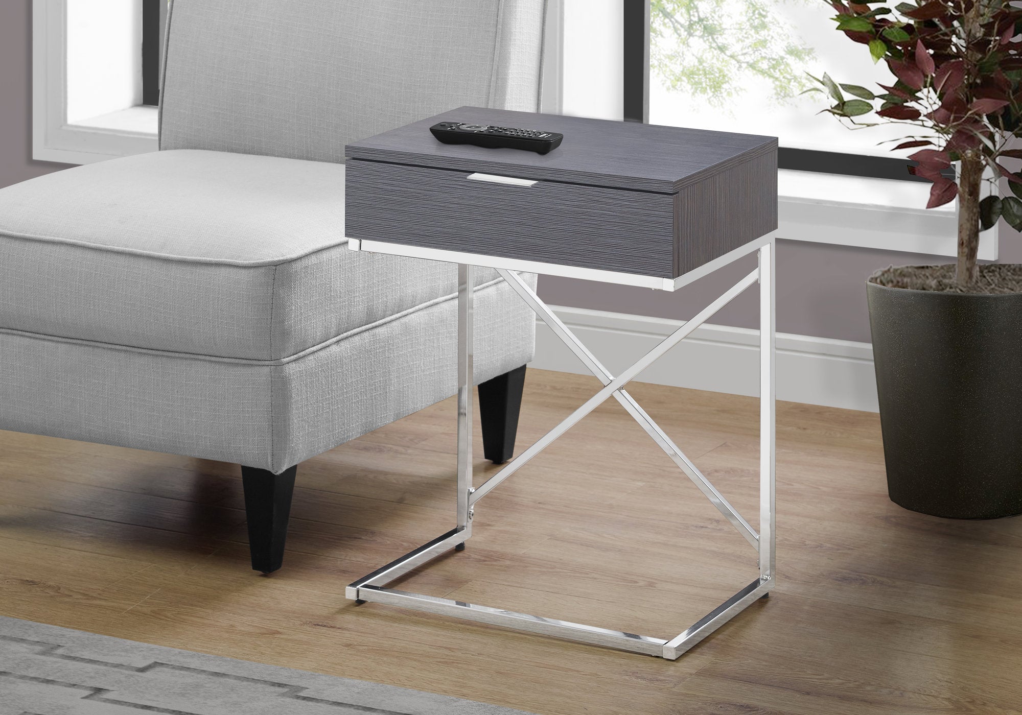 ACCENT TABLE - 24""H / GREY / CHROME METAL