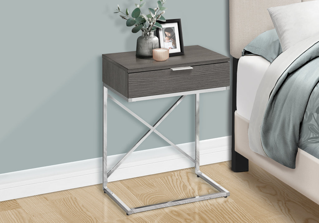 ACCENT TABLE - 24""H / GREY / CHROME METAL
