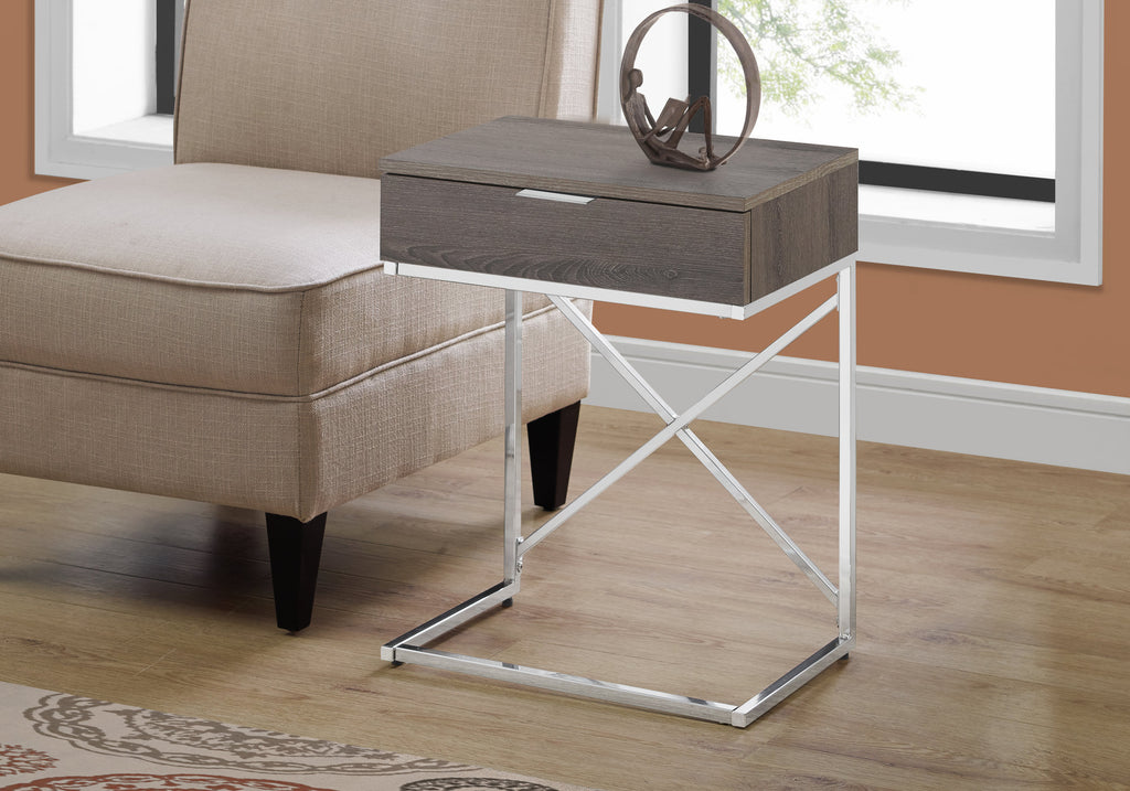 ACCENT TABLE - 24""H / DARK TAUPE / CHROME METAL