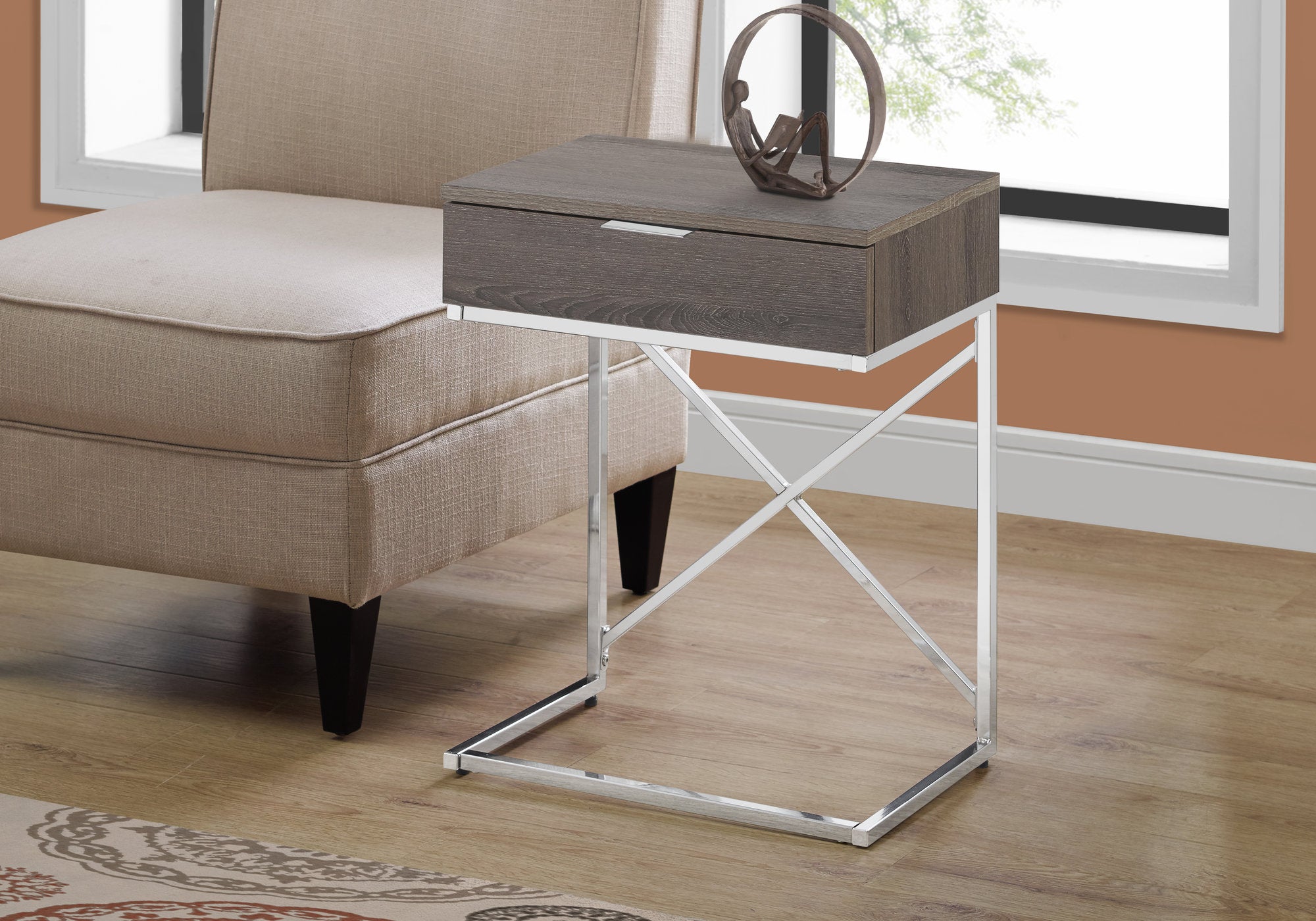 ACCENT TABLE - 24""H / DARK TAUPE / CHROME METAL
