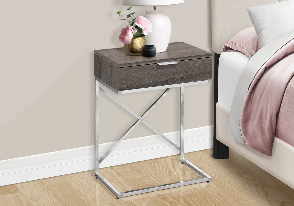ACCENT TABLE - 24""H / DARK TAUPE / CHROME METAL