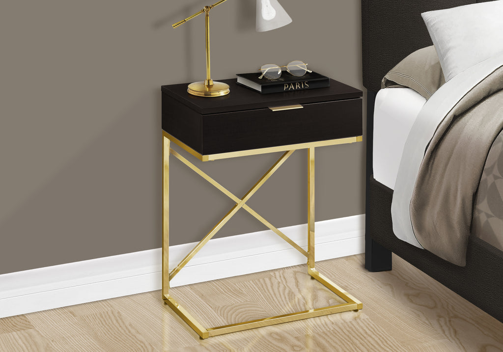 ACCENT TABLE - 24""H / ESPRESSO / GOLD METAL