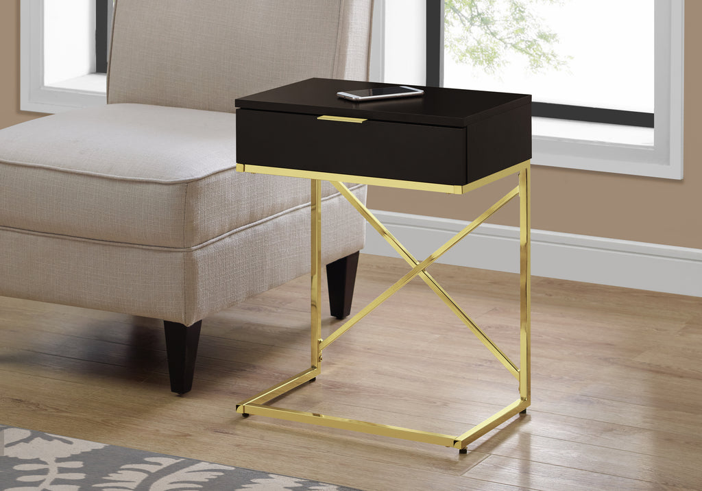 ACCENT TABLE - 24""H / ESPRESSO / GOLD METAL
