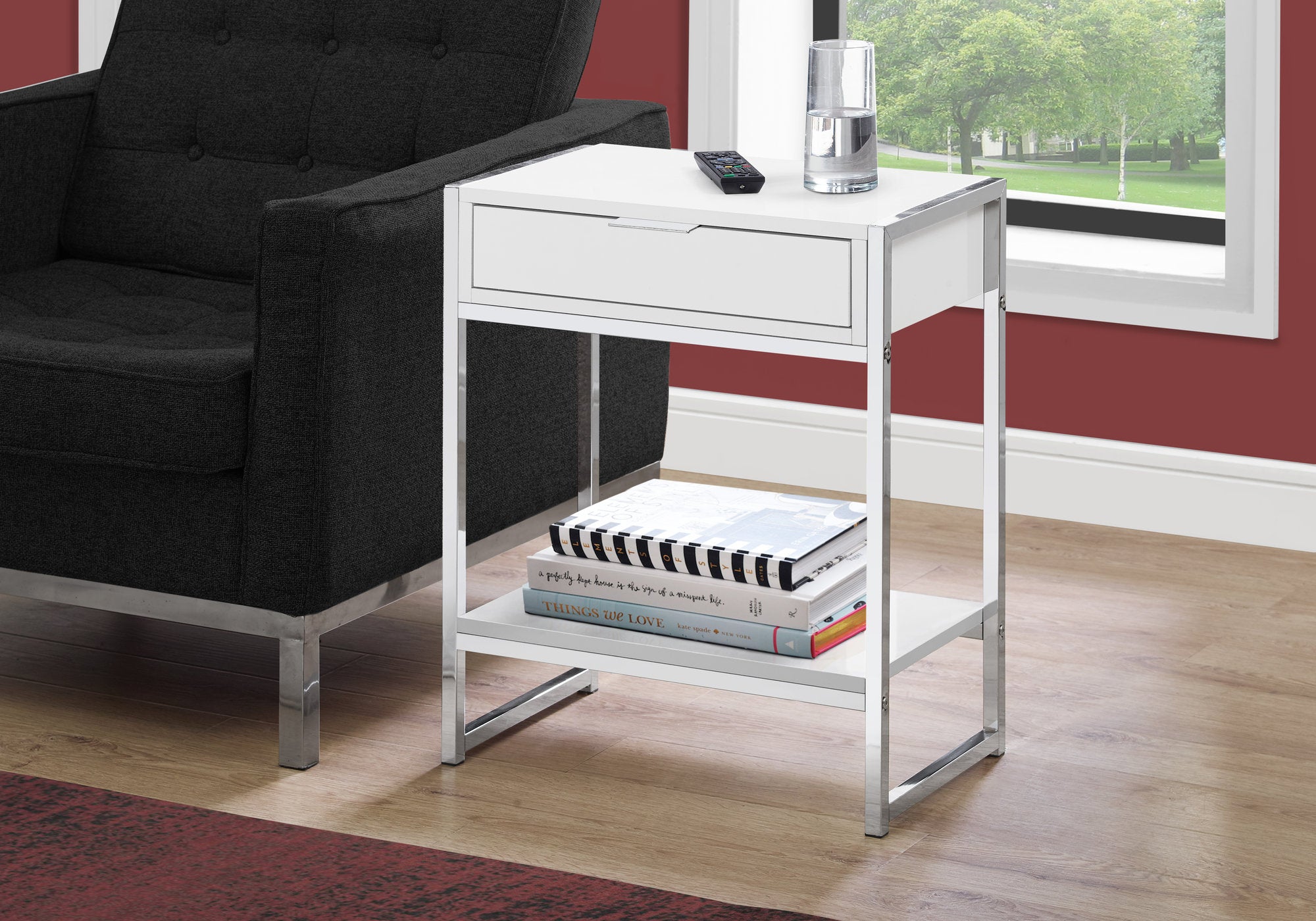 ACCENT TABLE - 24""H / GLOSSY WHITE / CHROME METAL
