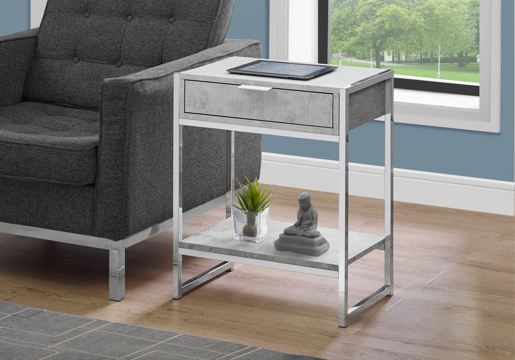 ACCENT TABLE - 24""H / GREY CEMENT / CHROME METAL