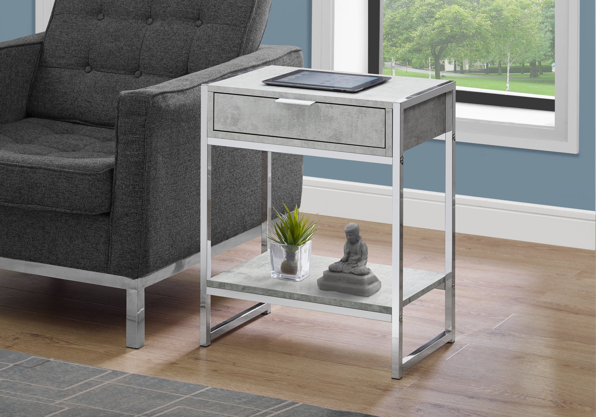 ACCENT TABLE - 24""H / GREY CEMENT / CHROME METAL