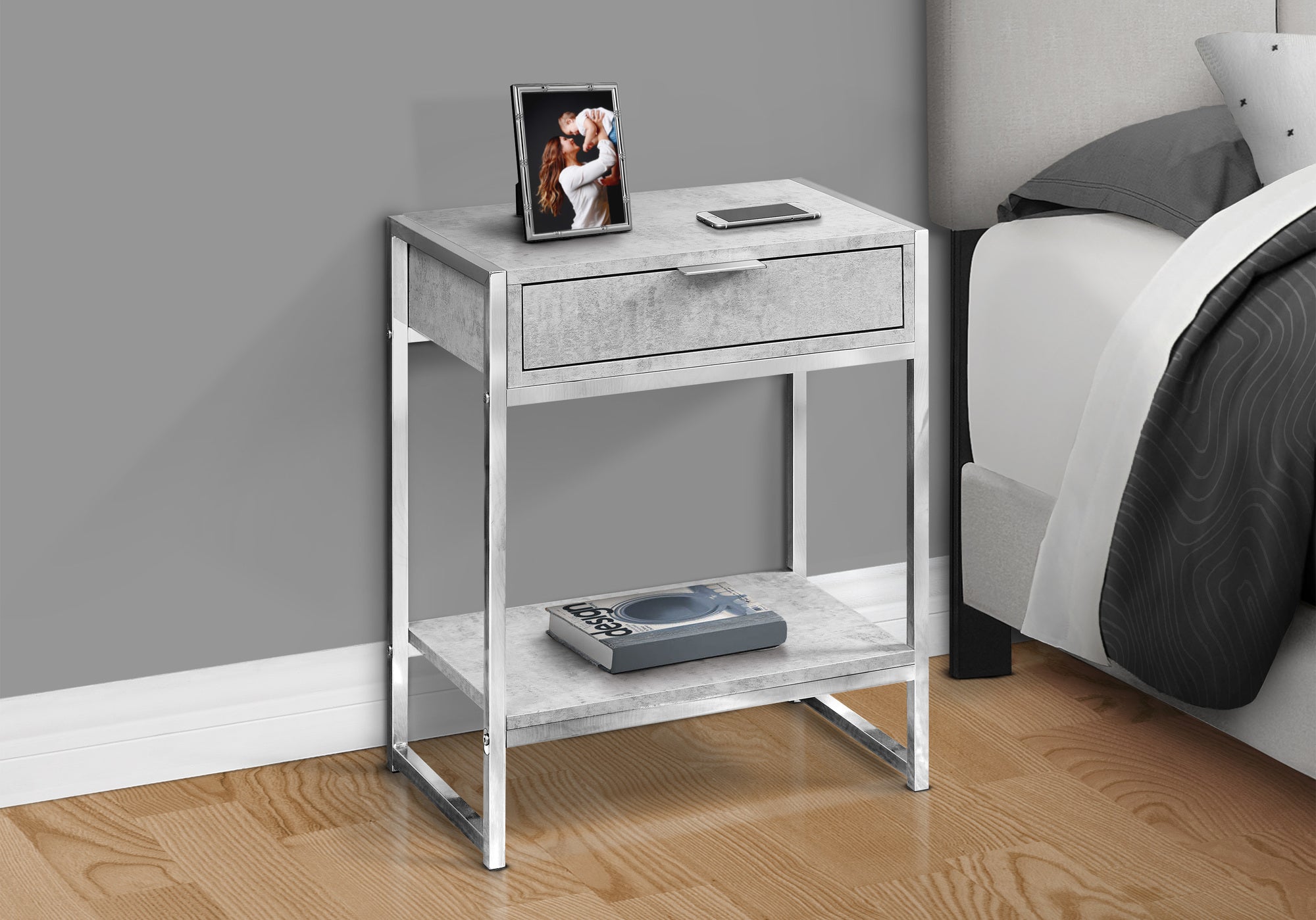 ACCENT TABLE - 24""H / GREY CEMENT / CHROME METAL