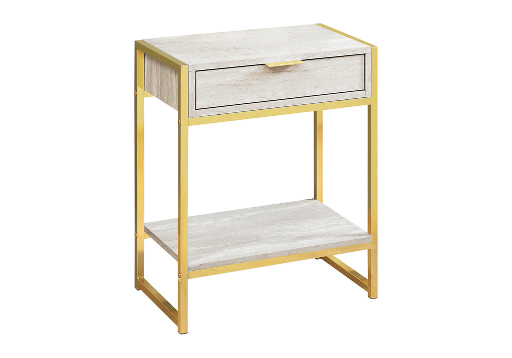ACCENT TABLE - 24""H / BEIGE MARBLE / GOLD METAL