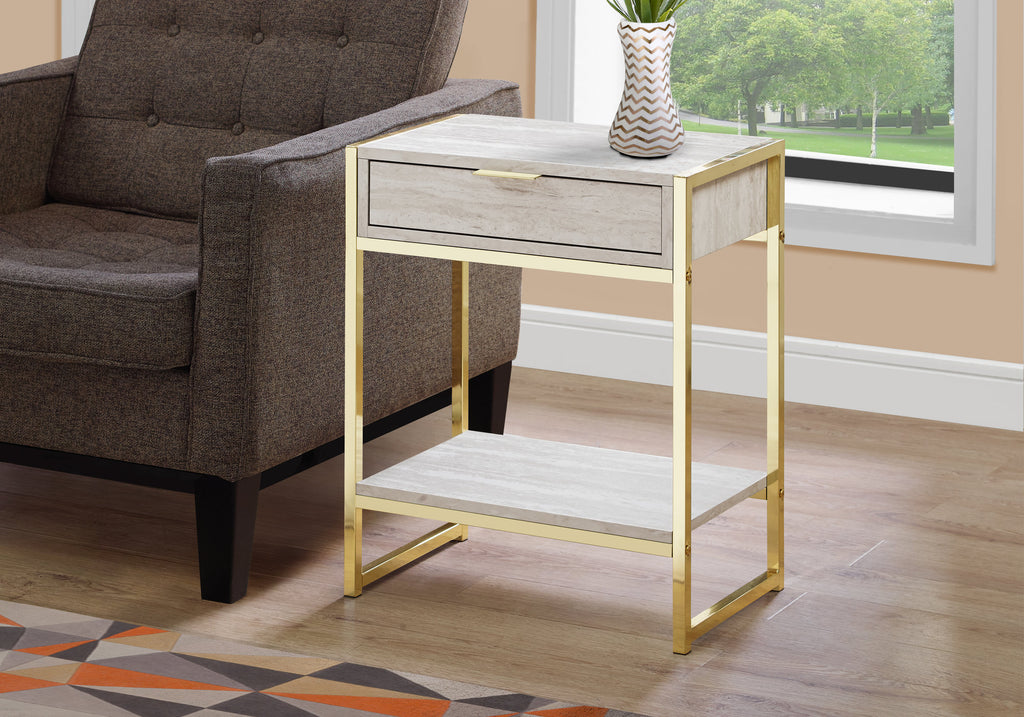 ACCENT TABLE - 24""H / BEIGE MARBLE / GOLD METAL