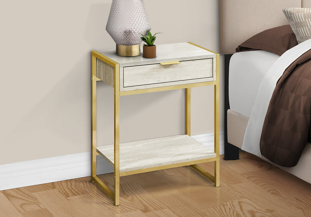 ACCENT TABLE - 24""H / BEIGE MARBLE / GOLD METAL