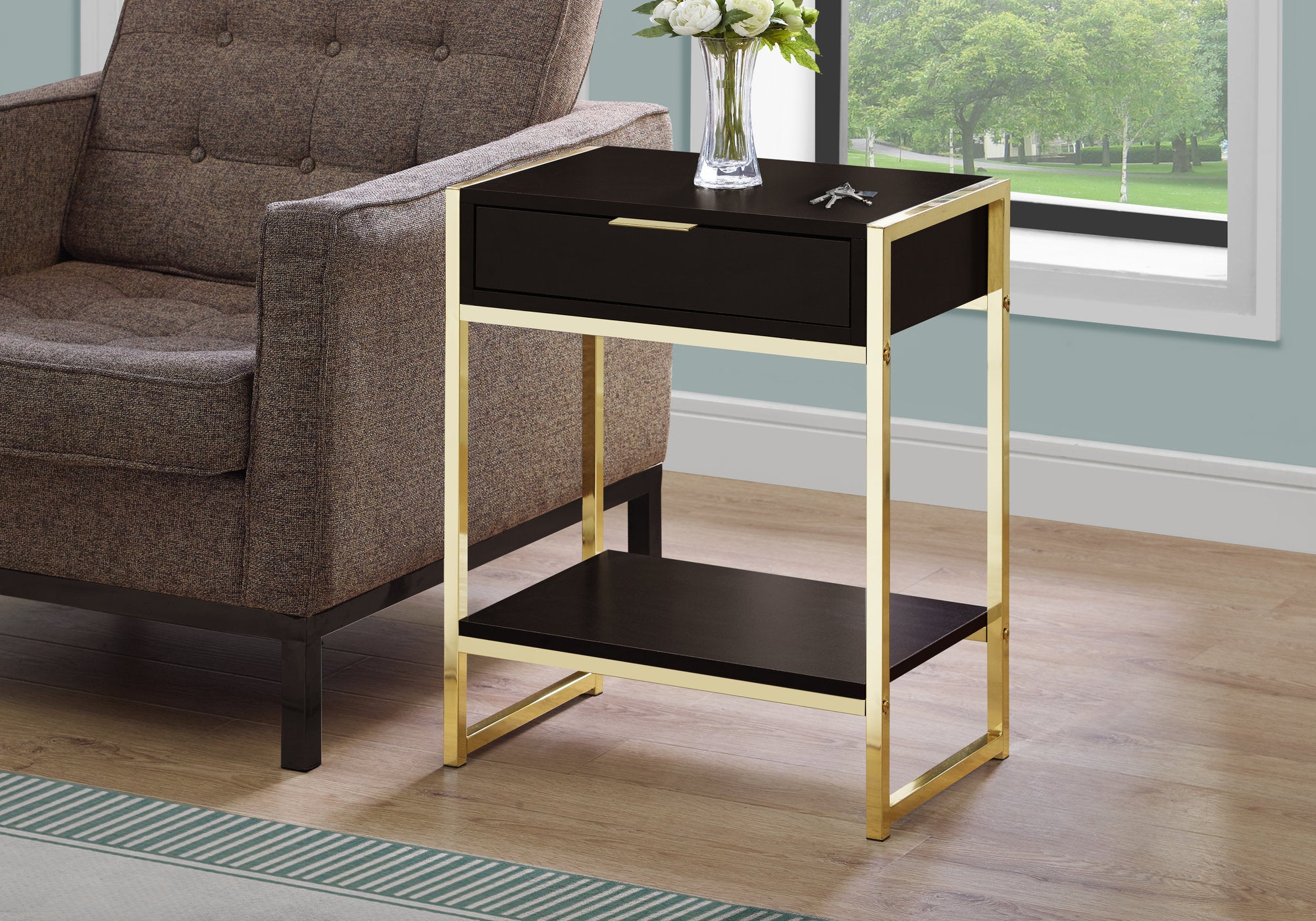 ACCENT TABLE - 24""H / ESPRESSO / GOLD METAL
