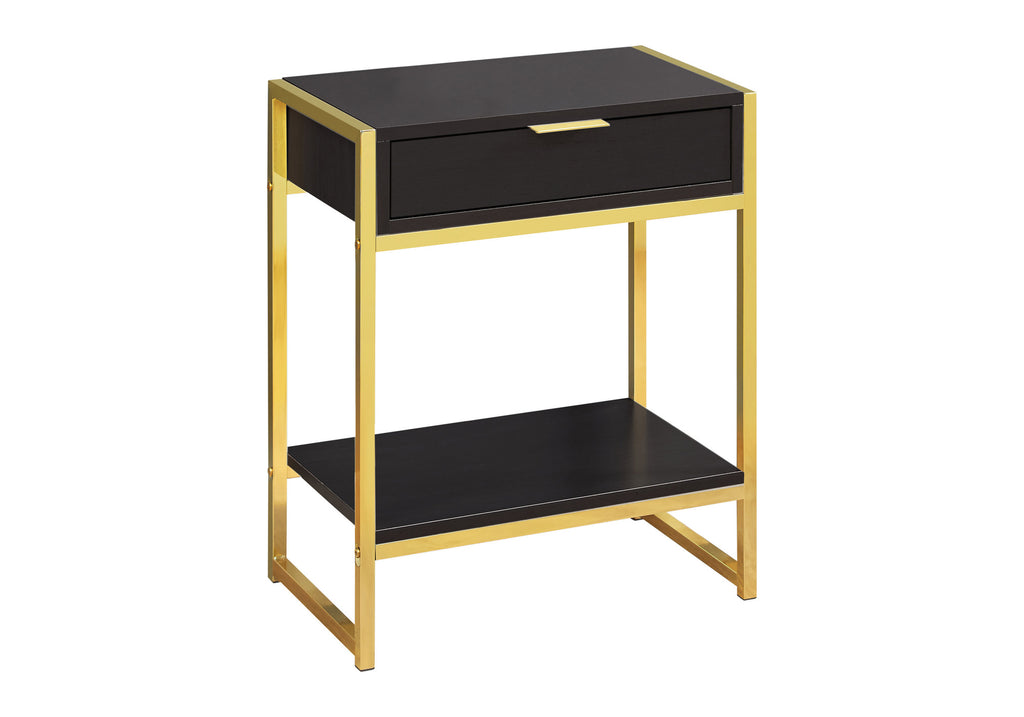 ACCENT TABLE - 24""H / ESPRESSO / GOLD METAL