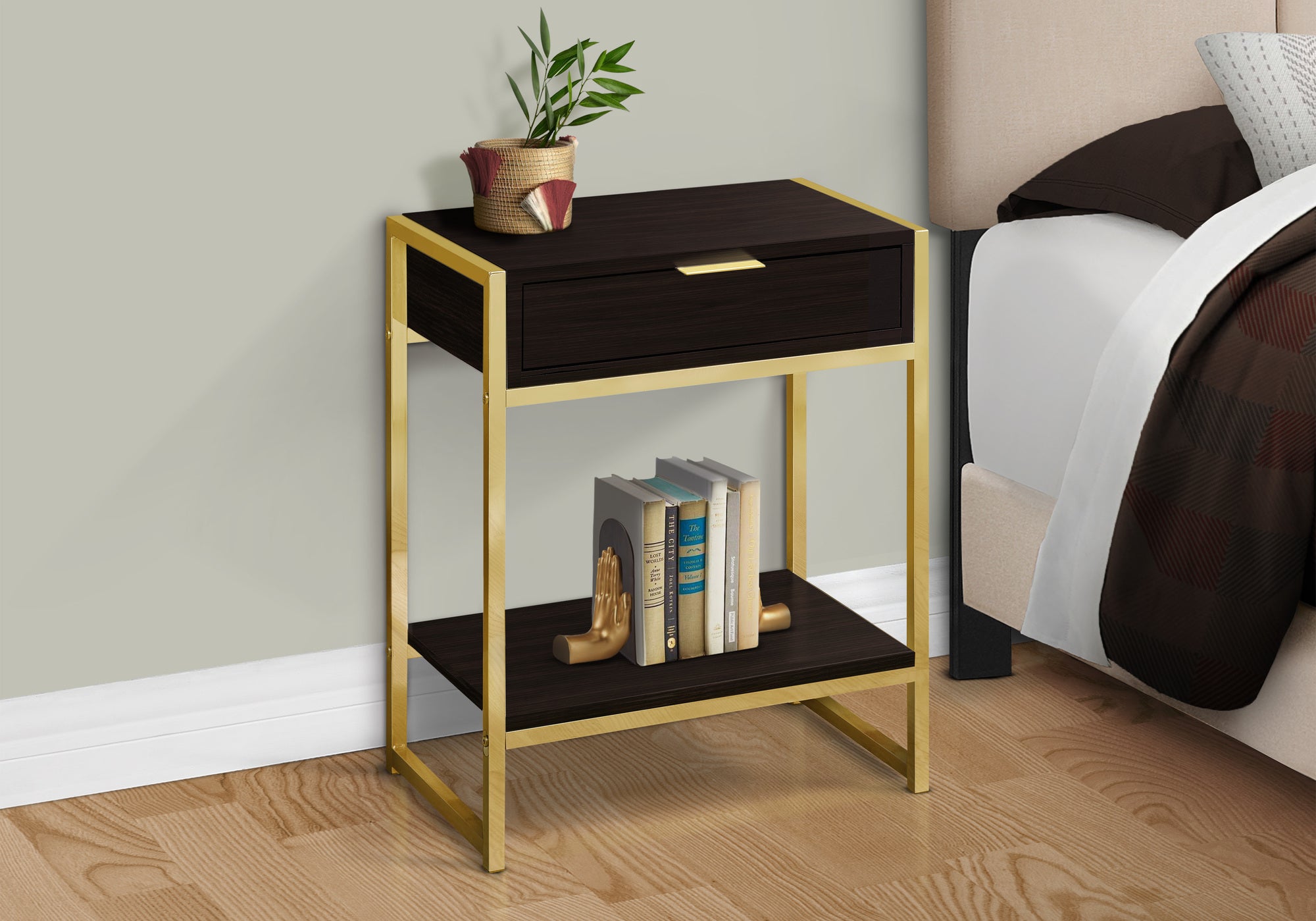 ACCENT TABLE - 24""H / ESPRESSO / GOLD METAL