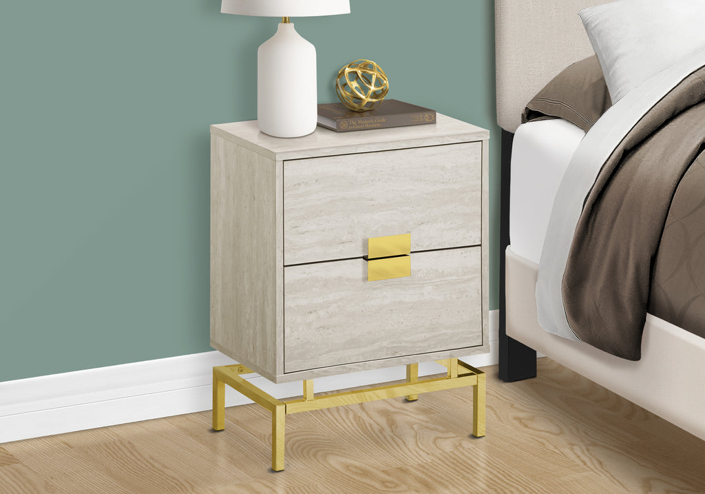 ACCENT TABLE - 24""H / BEIGE MARBLE / GOLD METAL