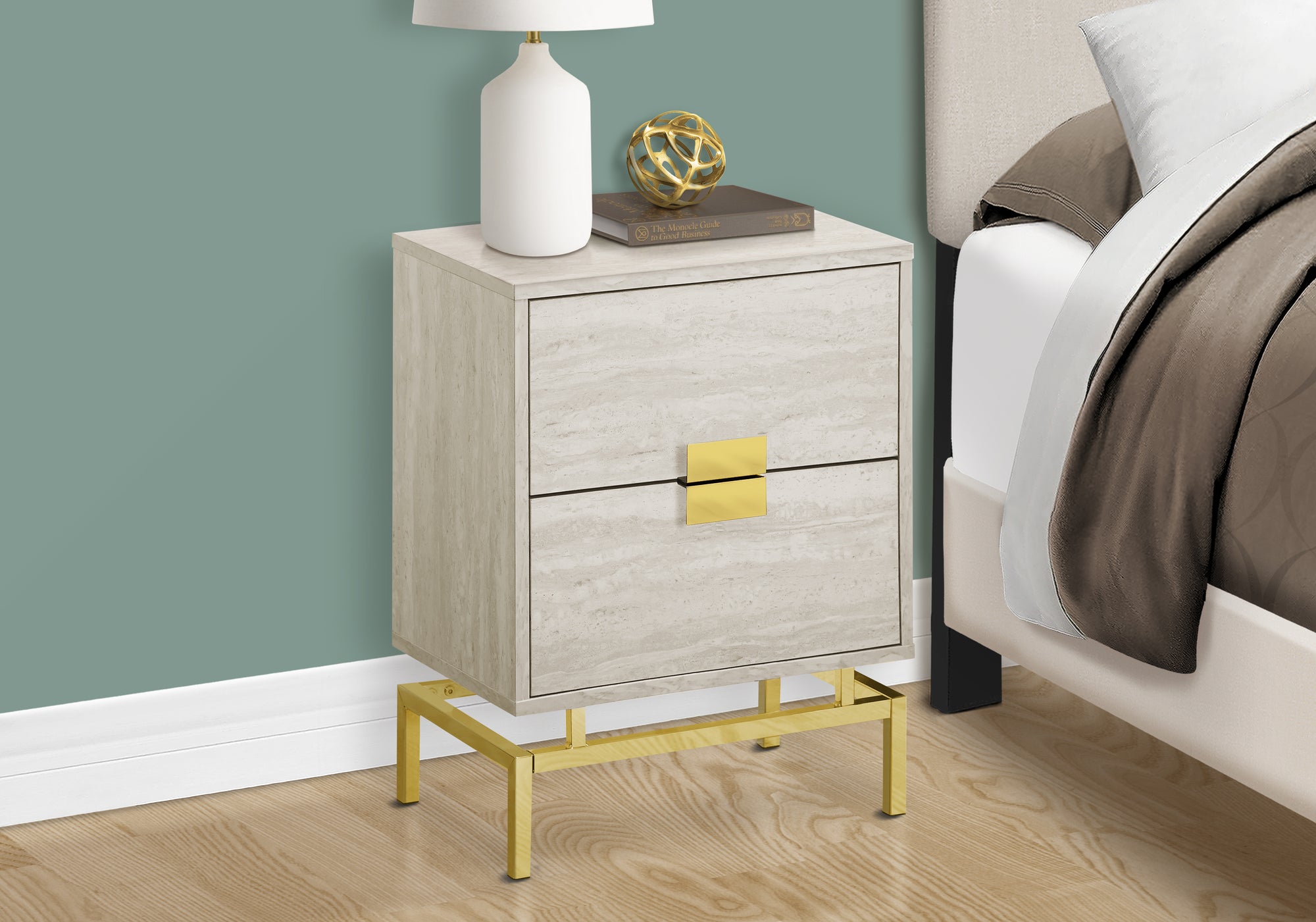 ACCENT TABLE - 24""H / BEIGE MARBLE / GOLD METAL