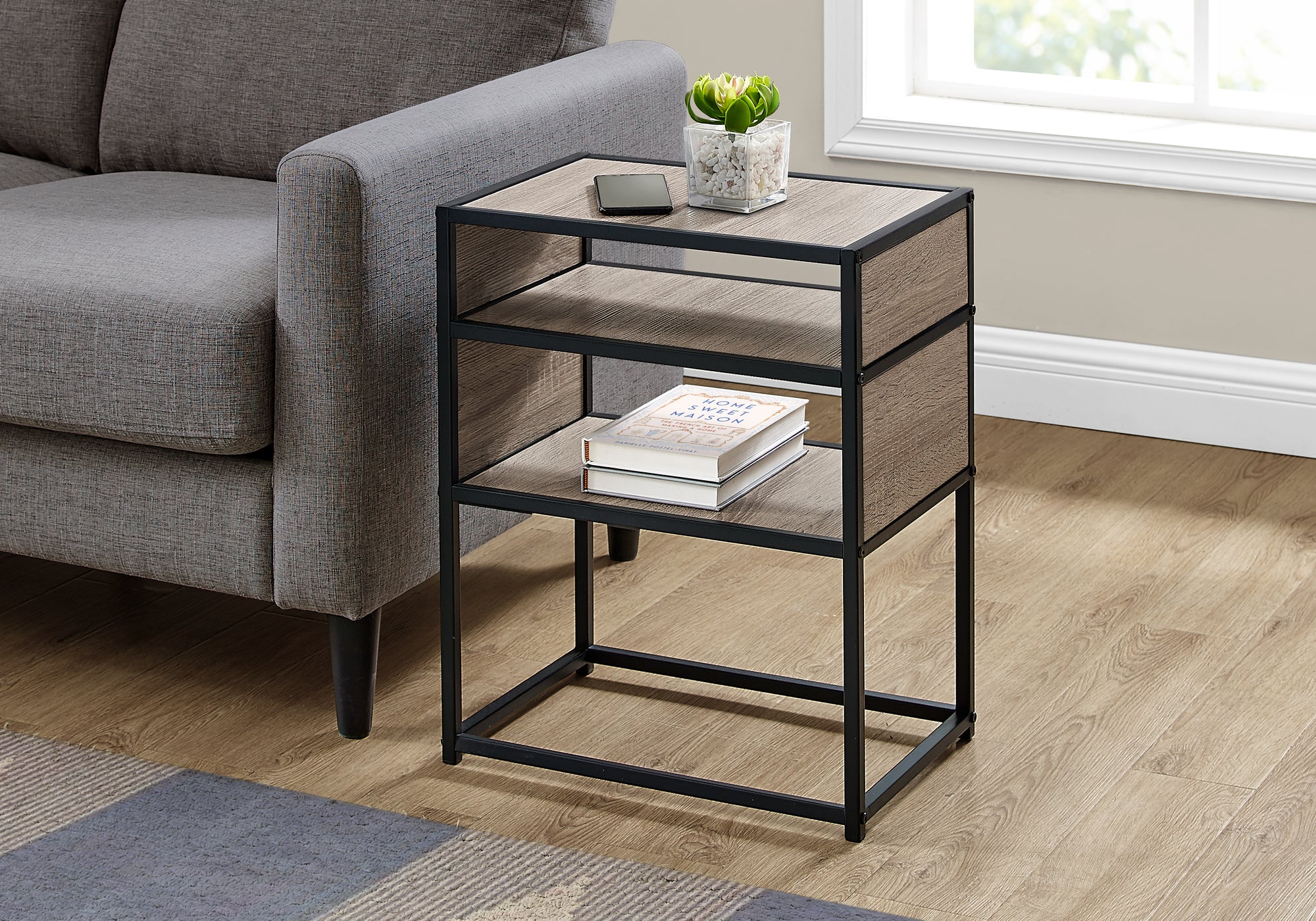 ACCENT TABLE - 22""H / DARK TAUPE / BLACK METAL
