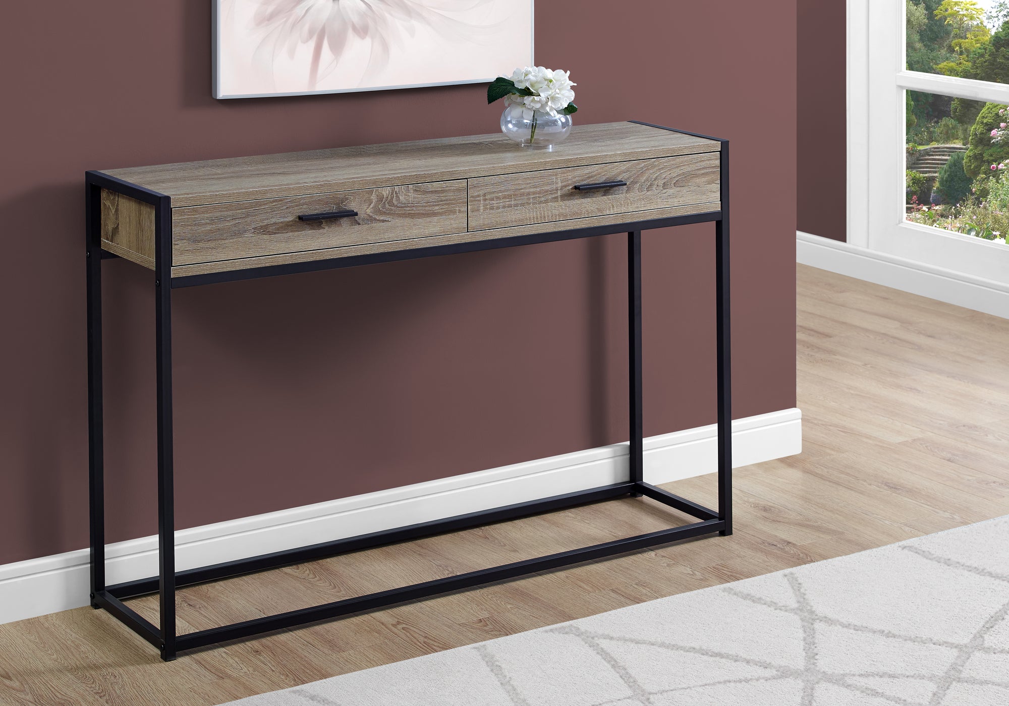 ACCENT TABLE - 48""L / DARK TAUPE / BLACK HALL CONSOLE