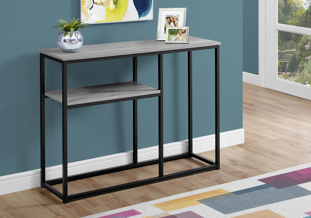 ACCENT TABLE - 42""L / GREY / BLACK METAL HALL CONSOLE