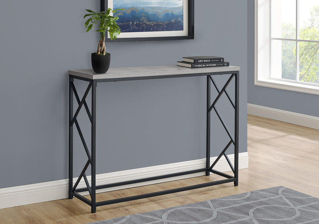 ACCENT TABLE - 44""L / GREY / BLACK METAL HALL CONSOLE