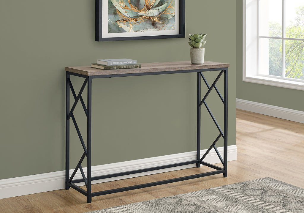 ACCENT TABLE - 44""L / TAUPE / BLACK METAL HALL CONSOLE