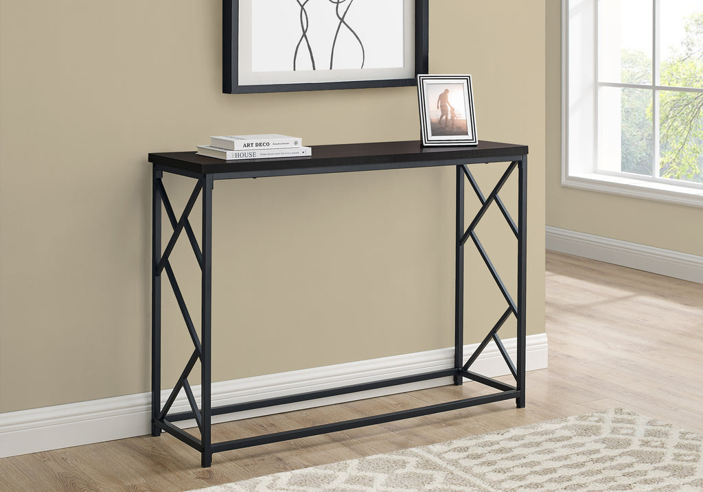ACCENT TABLE - 44""L / ESPRESSO / BLACK METAL HALL CONSOLE