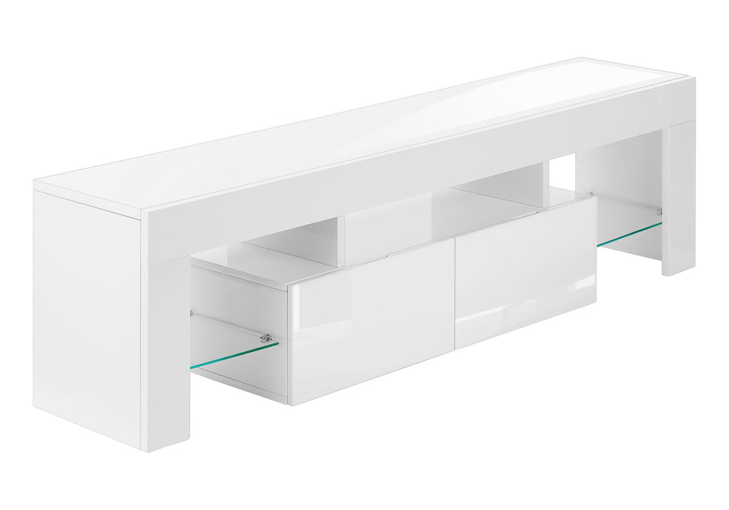 TV STAND - 63""L / HIGH GLOSSY WHITE WITH TEMPERED GLASS