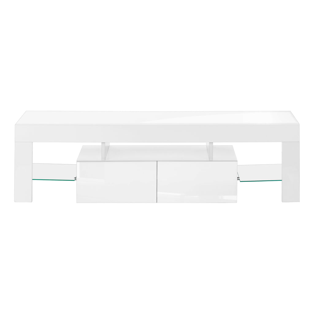 TV STAND - 63""L / HIGH GLOSSY WHITE WITH TEMPERED GLASS