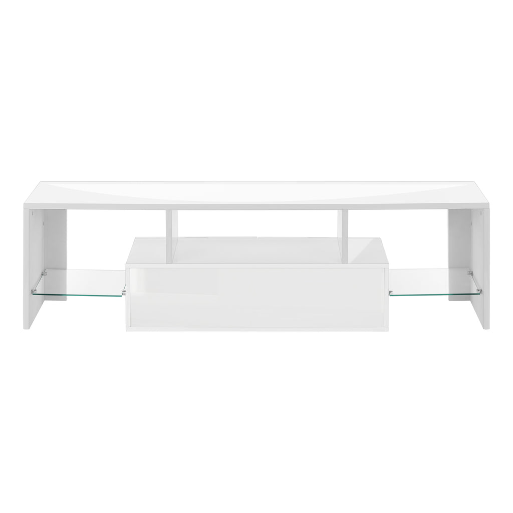 TV STAND - 63""L / HIGH GLOSSY WHITE WITH TEMPERED GLASS