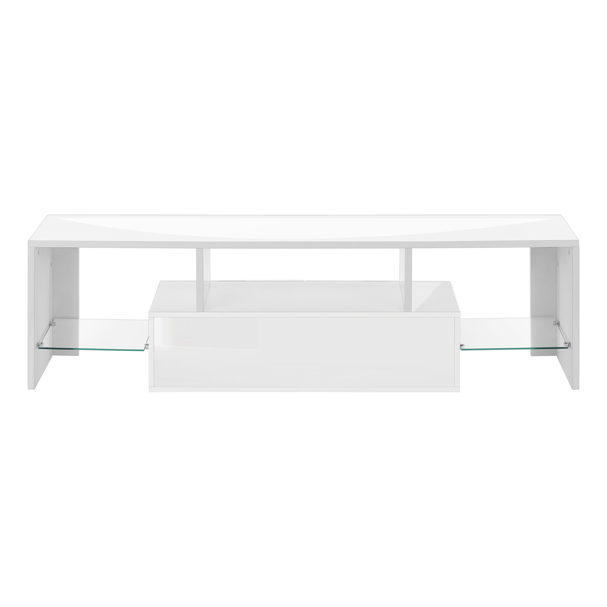 TV STAND - 63""L / HIGH GLOSSY WHITE WITH TEMPERED GLASS