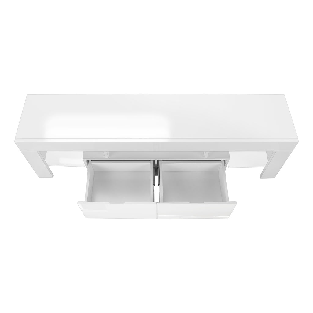 TV STAND - 63""L / HIGH GLOSSY WHITE WITH TEMPERED GLASS