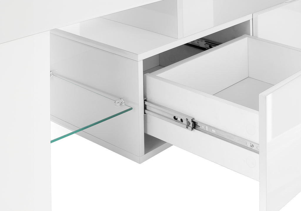 TV STAND - 63""L / HIGH GLOSSY WHITE WITH TEMPERED GLASS