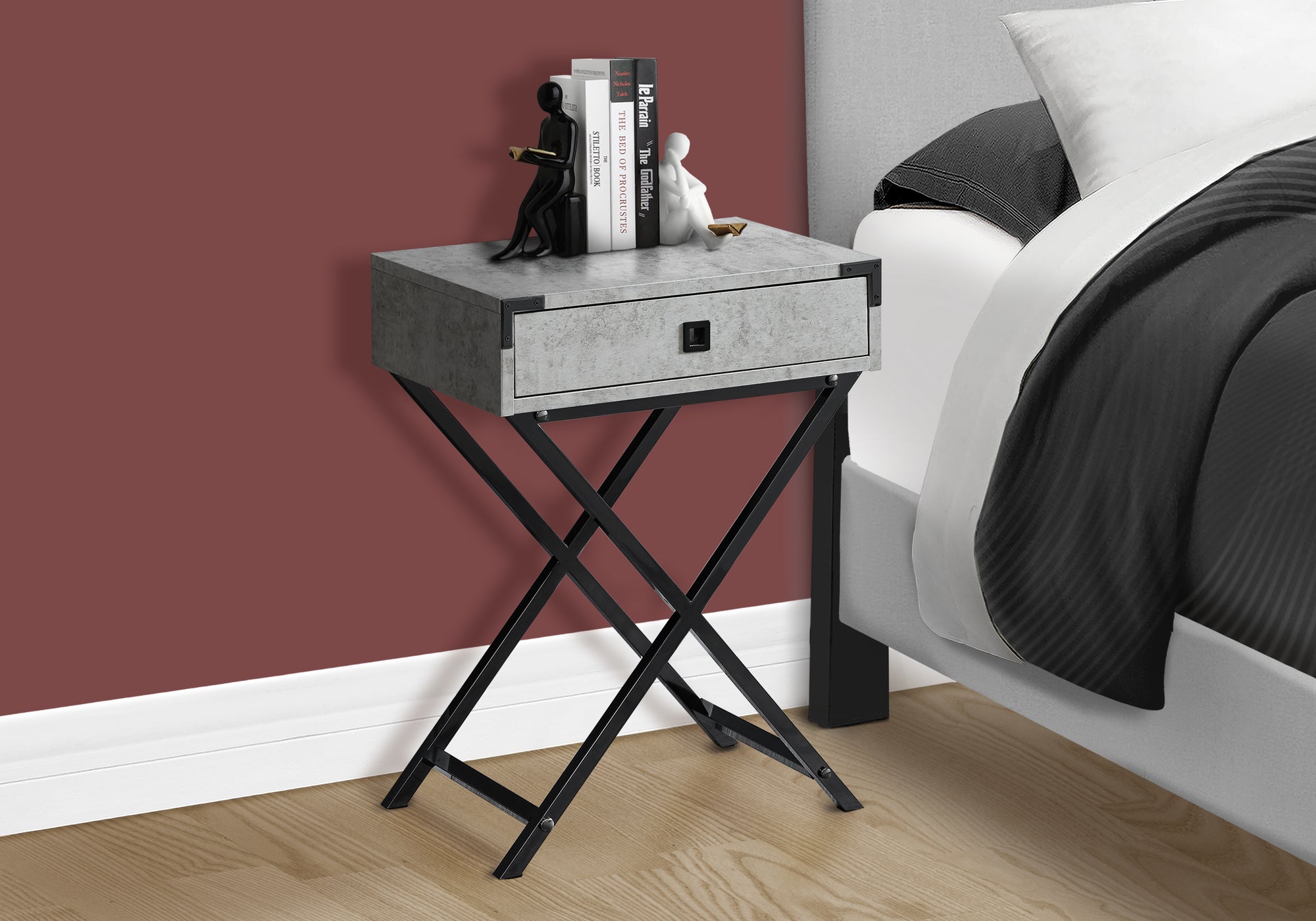 ACCENT TABLE - 24""H / GREY CEMENT / BLACK NICKEL METAL