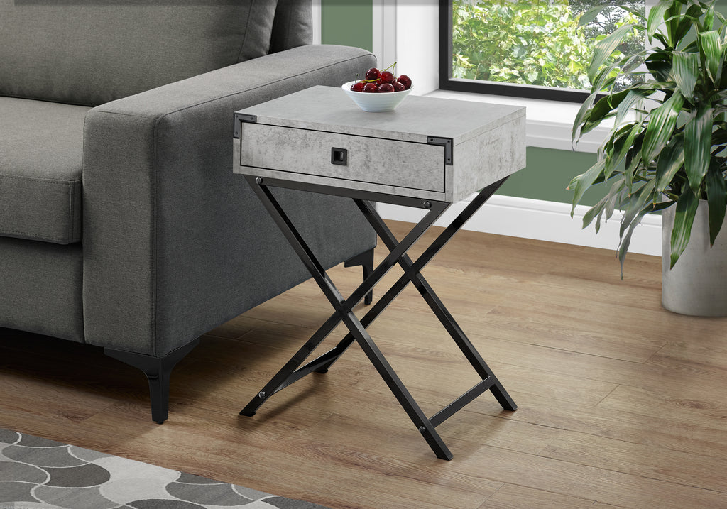 ACCENT TABLE - 24""H / GREY CEMENT / BLACK NICKEL METAL