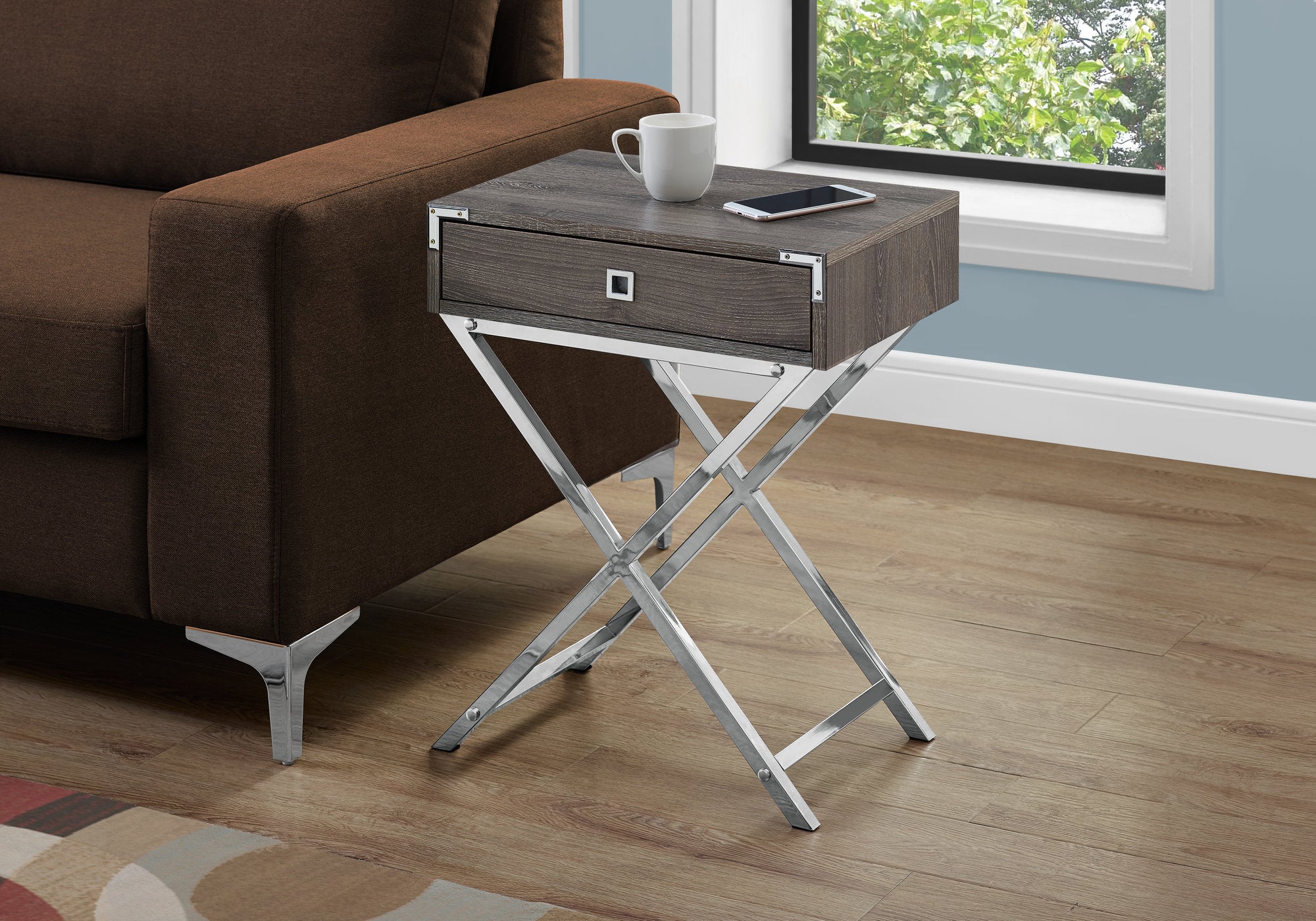 ACCENT TABLE - 24""H / DARK TAUPE / CHROME METAL