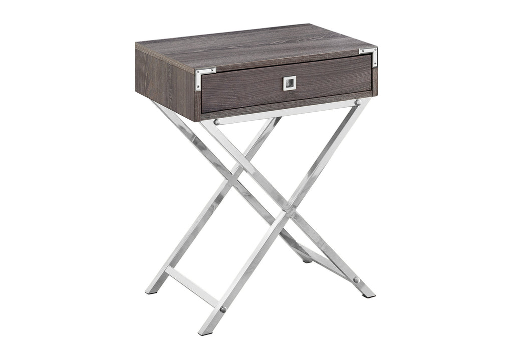ACCENT TABLE - 24""H / DARK TAUPE / CHROME METAL