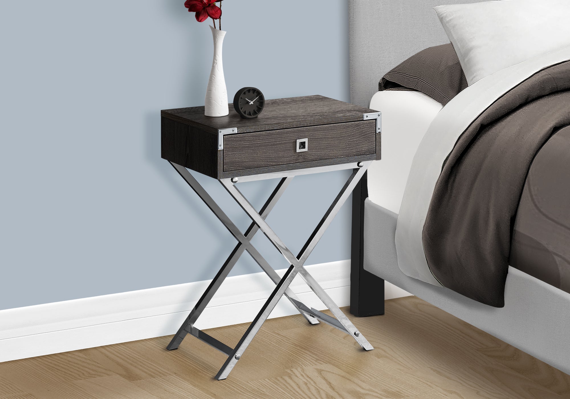ACCENT TABLE - 24""H / DARK TAUPE / CHROME METAL