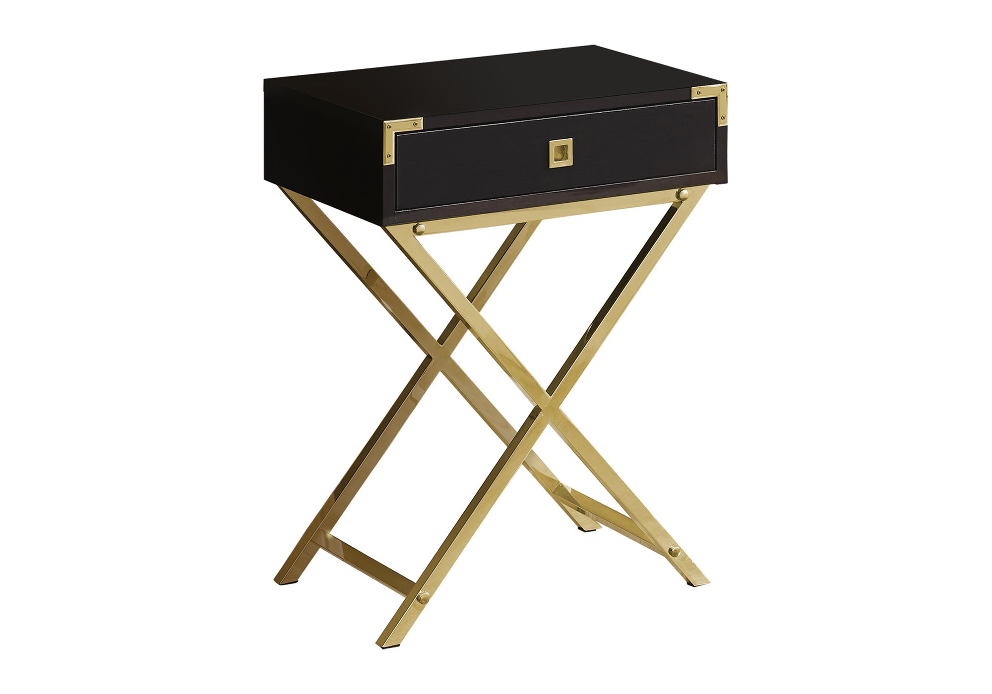 ACCENT TABLE - 24""H / ESPRESSO / GOLD METAL