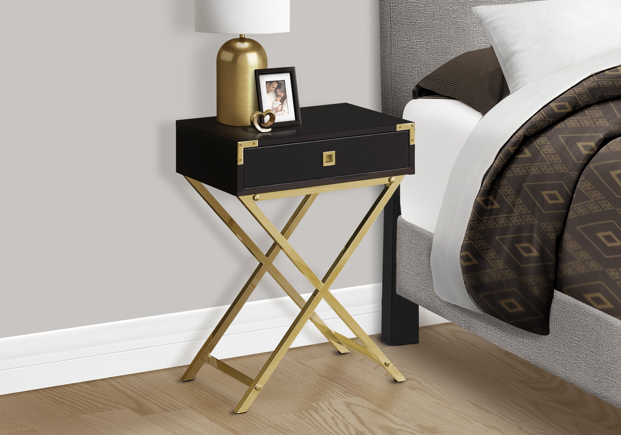 ACCENT TABLE - 24""H / ESPRESSO / GOLD METAL