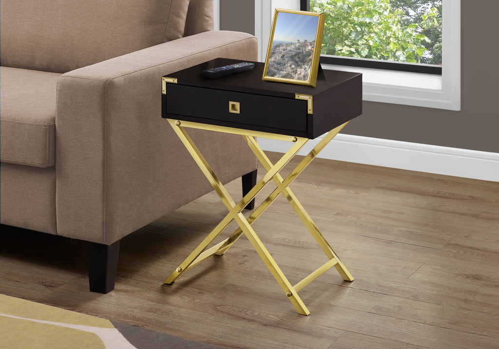 ACCENT TABLE - 24""H / ESPRESSO / GOLD METAL